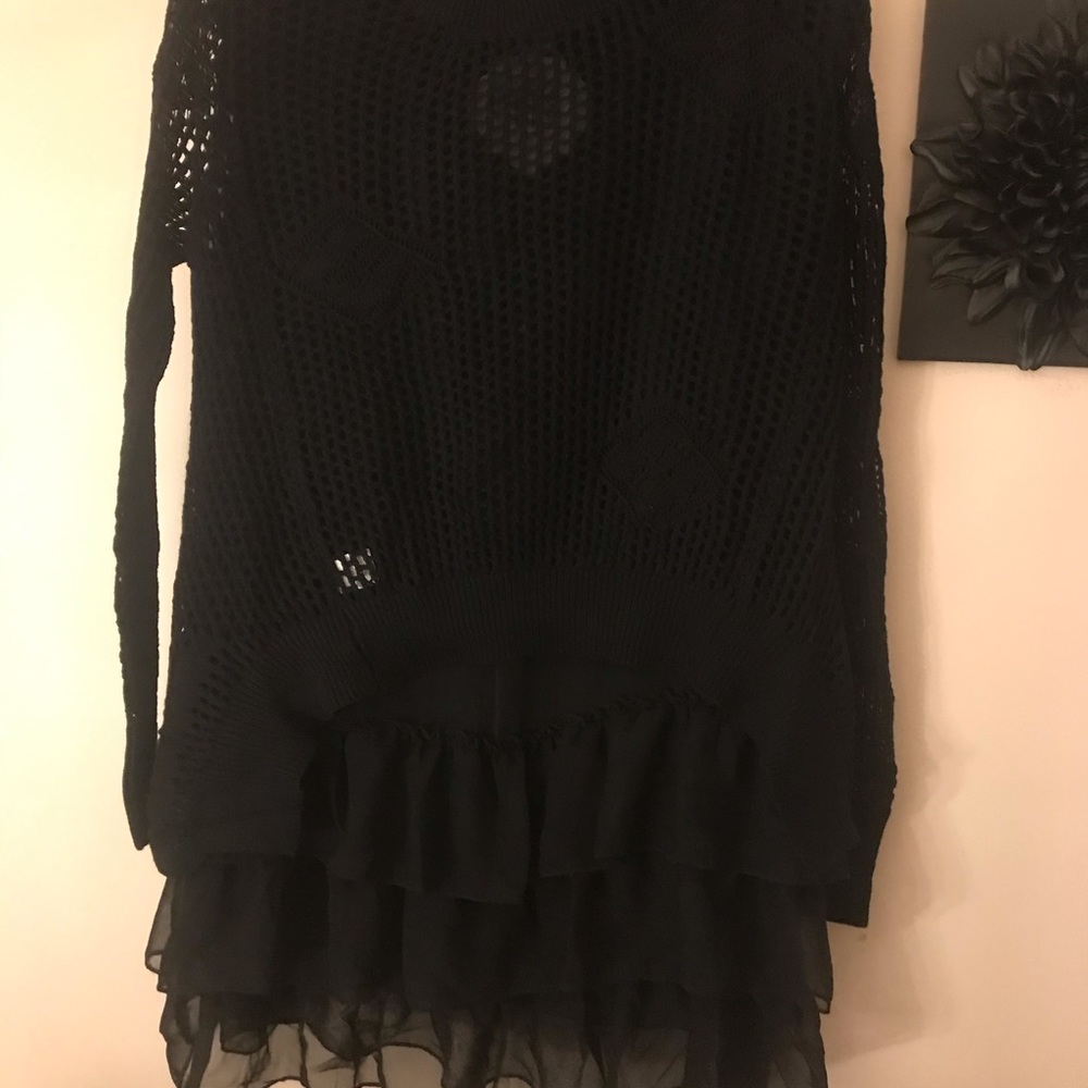Black mesh and ruffled tule sweater